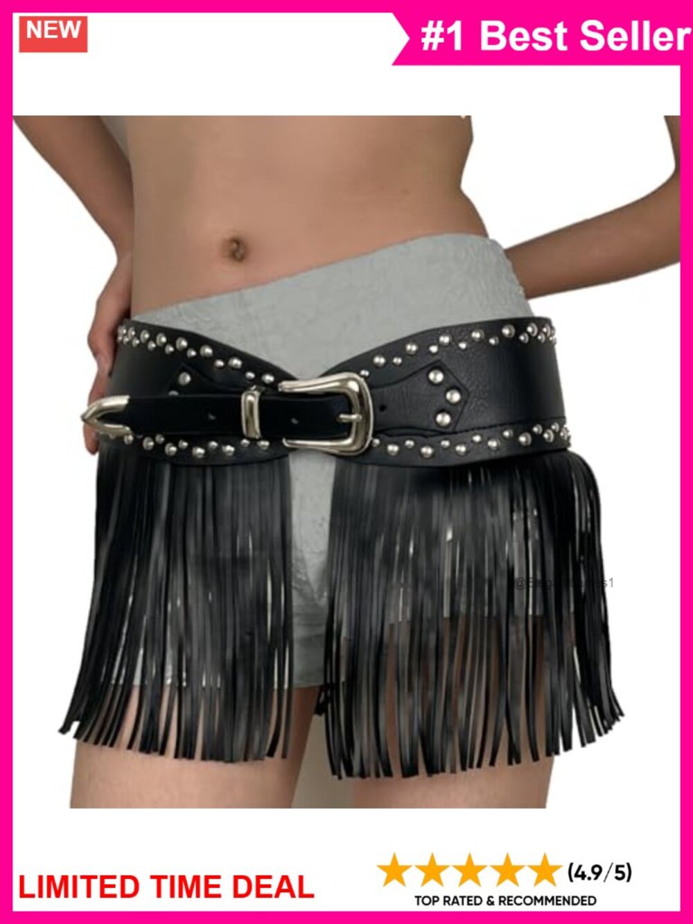 Women's PU Leather Tassel Wide Waist Belt Western Fringe Adjustable Buckle